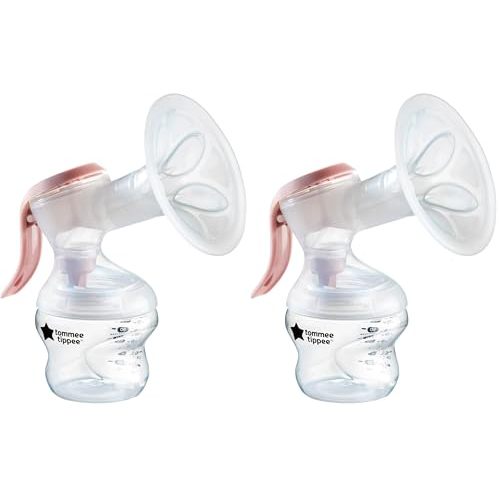 Tommee Tippee Made for Me Single Manual Breast Pump, Strong Suction, Soft Feel, Ergonomic Handle, Portable and Quiet Breastmilk Pump, Baby Bottle Included (Pack of 2)