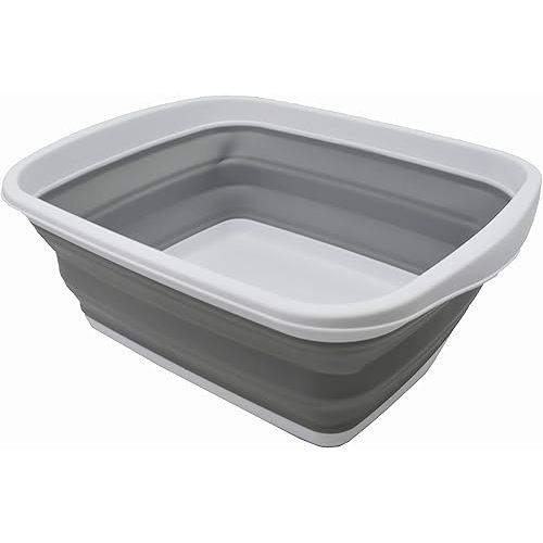 SAMMART 10L (2.6 Gallons) Collapsible Tub - Foldable Dish Tub - Portable Washing Basin - Space Saving Plastic Washtub (White/Grey, 1)