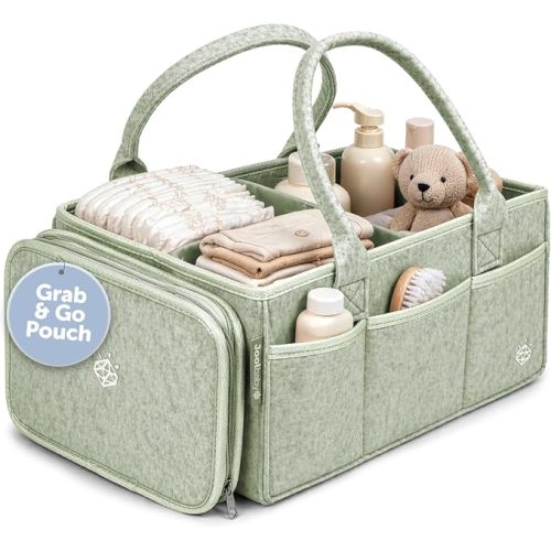 Jool Baby Tag-Along Diaper Caddy – Nursery Storage Organizer for Newborn Essentials – Lightweight & Portable, Large Capacity (Sage)