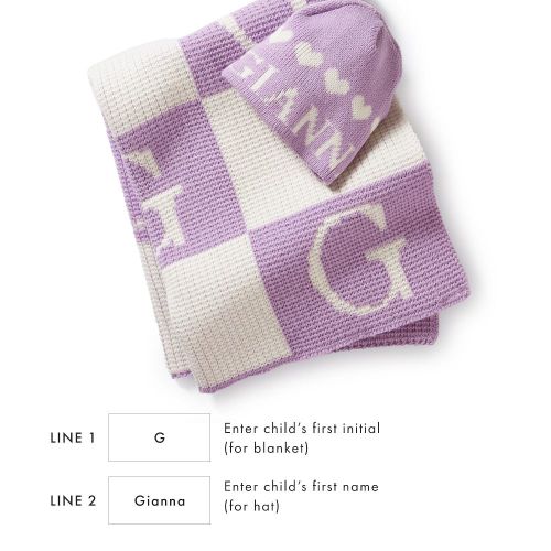 Initial Block Baby Stroller Blanket and Knitted Hat Gift Set