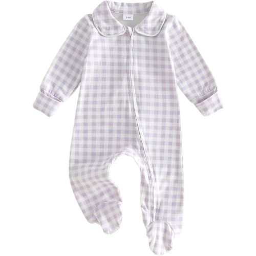 BULINGNA Newborn Baby Boy Outfit Gingham Footed Jumpsuit with Zipper