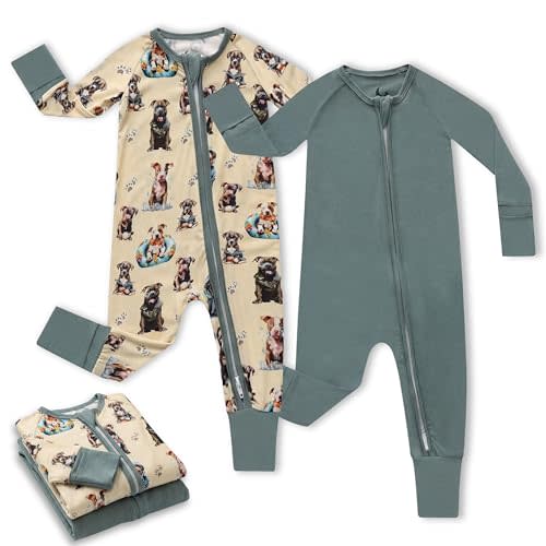 Bamboo Viscose Baby Pajamas 2 Way Zip for Diaper Change 0 to 24 Month Soft Stretchy Sleeper 2 Pack