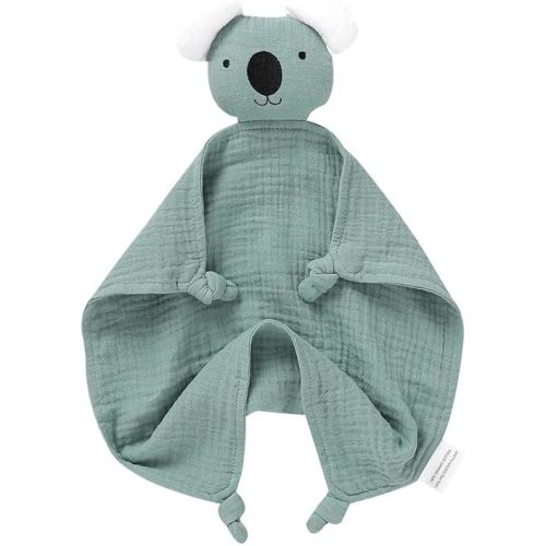 LAWKUL Baby Loveys Security Blankets Organic Cotton Muslin Soft Lovie Cuddly Lovies for Infants Unisex Boy Girls Koala Green