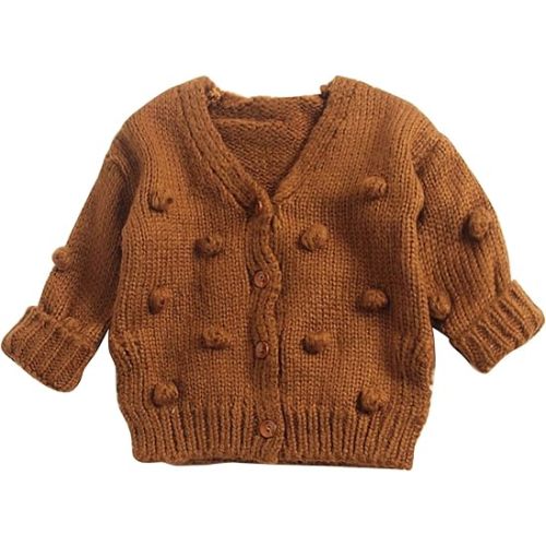 Baby Girls Cardigan Sweater Jacket Cable Knit Long Sleeve Button Pullover Tops Brown