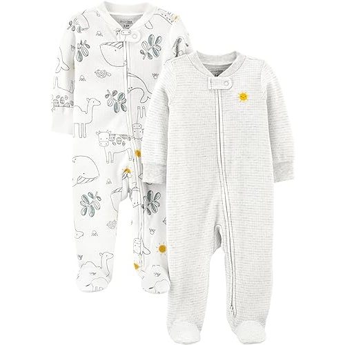 Simple Joys by Carter's unisex-baby 2-way Zip Thermal Footed Sleep and Play, Pack of 2