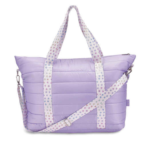 Lilac Puffer Tote Weekender with Multi Heart Straps