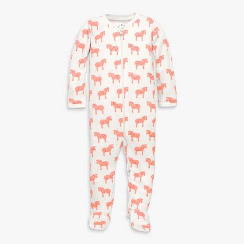 The baby organic zip footie - Blossom zebras / 0-3