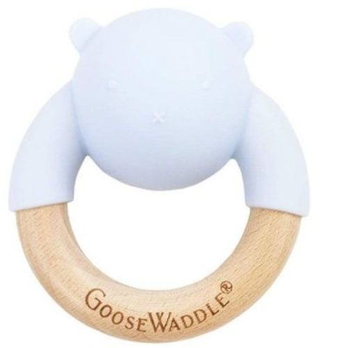 GooseWaddle Rattle Teether Wooden + Silicone Blue Bear (4+ Months)