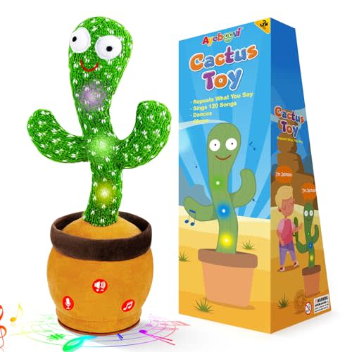 Ayeboovi Baby Toys Dancing Talking Cactus, Volume Adjustable Mimicking Recording Cactus Toy Repeats What You Say, Toddler Toys Singing Cactus with 120 Songs, Tummy Time Toys for Kids Boys Girls