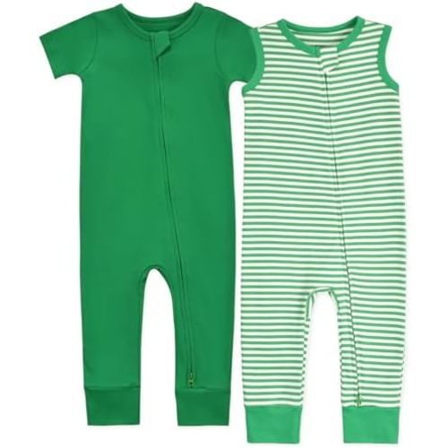 Aablexema 2PCS Baby Cotton Romper Zipper Short Sleeve & Sleeveless Footless Pajamas One Piece Jumpsuits Outfit Clothes