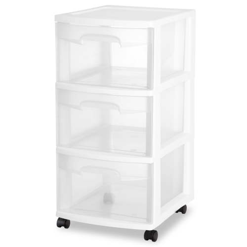 Sterilite Plastic 3 Drawer Cart White