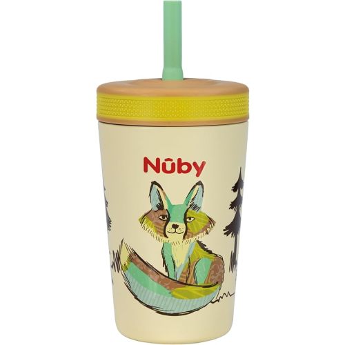 Nuby Thirsty Kids Insulated Toddler Cup with Silicone Flexstraw - 12 oz - Stainless Steel and Leak-Resistant - 18+ Months - Fox
