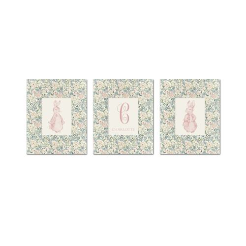 Personalized Peter Rabbit Pink Monogram Prints, Custom Nursery Art, Baby Gift, Wall Art, Nursery Decor, Peter Rabbit Art, Baby Shower Gift