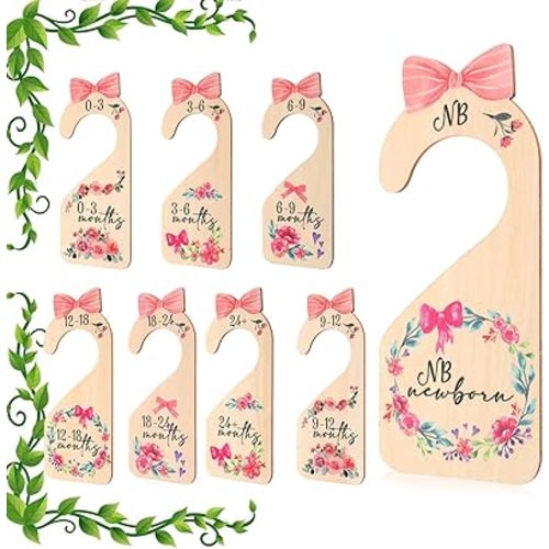 Qianyu 8Pcs Baby Closet Dividers Double Sided Baby Clothes Dividers Beautiful Wooden Nursery Clothes Size Hanger Organizer Minimalist Cute Design Decor Cloth Hanger Divider for Cloth Organizer