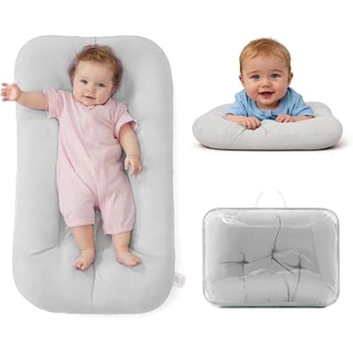 Baby Lounger for Infants Babies 0-12 Months, Bionic Organic Lounger, Soft Cotton Breathable Infant Floor Seats & Loungers for Newborn Baby Shower Gifts (Gray)