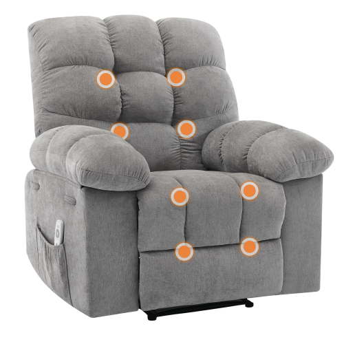 Oversized 360° Swivel Glider Rocker Recliner Chair for Adults, Manual Reclining Armchair with Footrest Lever, Chenille Upholstery, Side Pocket, Chenille | Light Gray 54 Seat Width