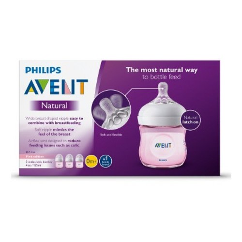 Philips Avent Natural Baby Bottle - Pink - 4oz - 3pk