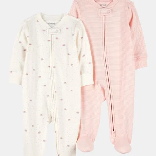 Baby Girl 2-Pack 2-Way Zip Cotton Sleep & Play Pajamas - White/Pink | Carter's