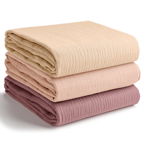 Muslin Swaddle Blankets, 42” x 42” (Cream, Blush, Mauve, Pack of 3)