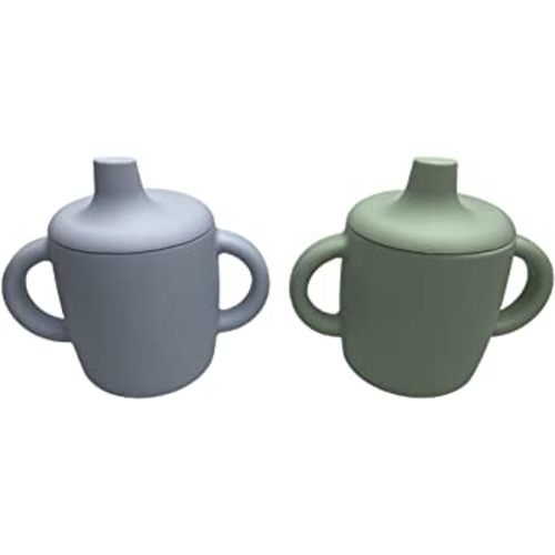 Jane and Kate - 2 Pack, Silicone Sippy Training Cup | 6 Months Plus, 5oz, 150 mL, Spill Proof (Green and Blue)