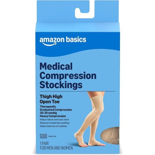 Amazon Basics Medical Compression Stockings, Women & Men, Beige, Small
