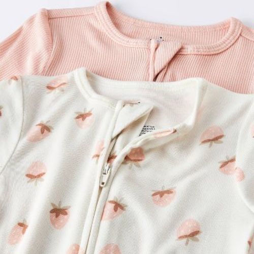 Baby Girls' 2pk Strawberries So Very Soft Modal Blend Long Sleeve Sleep N' Play Footed Pajamas - Cloud Island™ Cream 0-3M