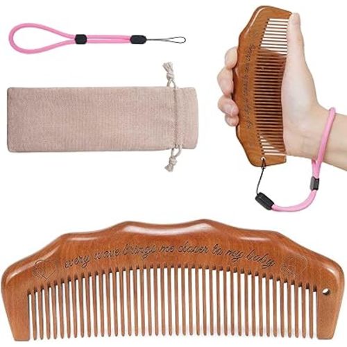 Wooden Labor Comb with Adjustable Wrist Strap, Fine Tooth Birth Comb for Labor Pain Relief for Expecting Moms