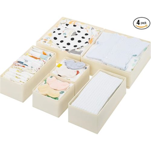 GRANNY SAYS Drawer Organizer Clothes, 6 Pack Dresser Organizer Bins for Nursery, Closet Organization and Storage Dividers for Clothing, Baby Clothes, Underwears, Beige