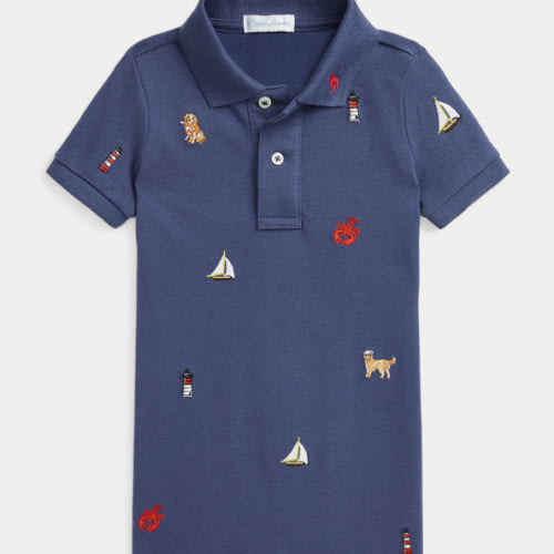 Embroidered Cotton Mesh Polo Shortall