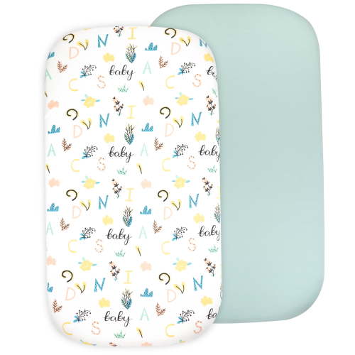 Baby Bassinet Sheet Set for Boy and Girl, 2 Pack Organic Cotton Universal Fitted Bedding Cover for Oval, Hourglass & Rectangle Bassinet Mattress, Fitted Sheets Size 32 x 16 x 4 Inches
