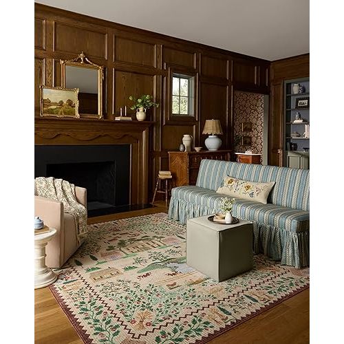 Loloi Rifle Paper Co. Orchard Collection ORH-02 Antique Ivory/Multi 8'-3" x 11'-6" Area Rug Machine Washable, Floral, Vintage Inspired,Farmhouse,Printed,Low Pile,Soft,Living Room,Bedroom,Dining,Carpet