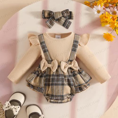 Baby Plaid Bow Bodysuit with Headband