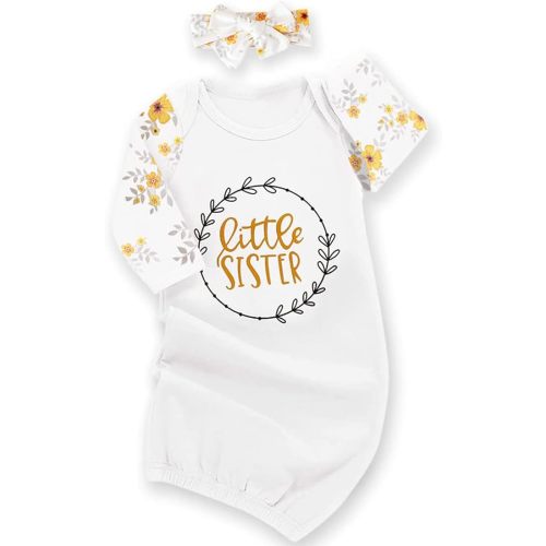 AMAWMW Newborn Baby Girl Little Sister Sleeper Gown Stripe Long Sleeve Nightgown Pajamas Gifts Stuff Essential Outfit