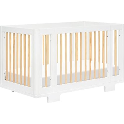 Babyletto Yuzu Convertible All-Stages® Bassinet, Midi, Full-Size Crib in White with Natural, Greenguard Gold Certified, Portable & Adjustable with Conversion Kits and Pads Included