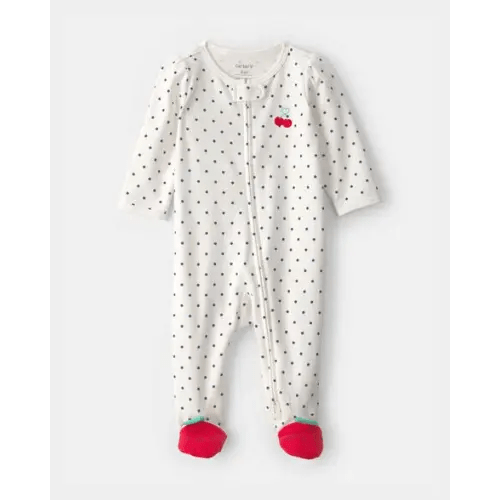 Baby Girl Cherry 2-Way Zip 100% Cotton Sleep & Play Pajama - White | Carter's