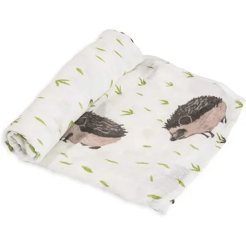 Little Unicorn – Hedgehog Deluxe Swaddle | Single | 100% Rayon Muslin from Bamboo | Super Soft | Newborns and Infants | Large 47” x 47” | Machine Washable
