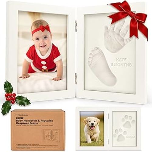 KeaBabies Personalized Baby Hand and Footprint Kit, Quick Dry Clay - Newborn Keepsake Feet and Handprint Kit, Nursery Picture Frame, New Mom Gifts for Baby Showers & Registry (Alpine White)