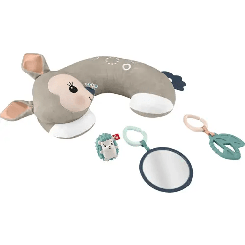 Fisher-Price Baby Toy Tummy Time Fawn Wedge, Animal-Themed Support with Mirror, Teether & Rattle for Developmental Play Newborns Ages 0+ Months
