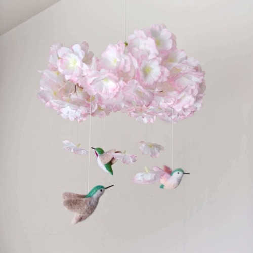 Hummingbird mobile nursery Felt bird mobile Flower baby mobile girl Crib mobile floral wildflower mobile Tropical birds garden chandelier