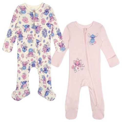 Disney Lilo & Stitch Newborn Baby Girls 2 Pack Sleep N' Plays 2-Way Zip Pink / White 3-6 Months