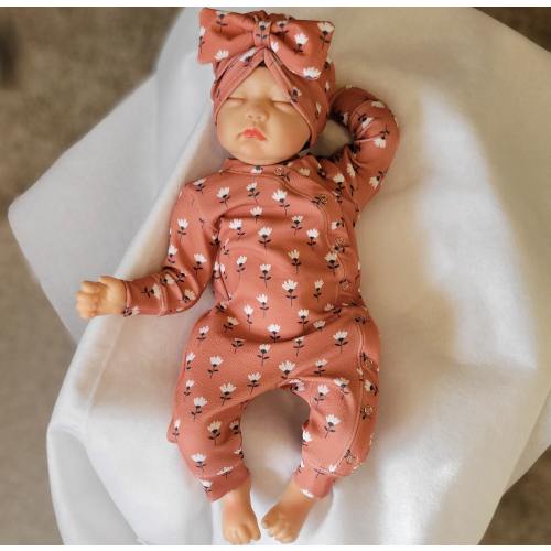 Boho Baby Girl Romper with Bow Hat: Rusty Red Daisy Outfit