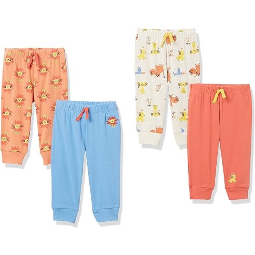 Amazon Essentials Disney | Marvel | Star Wars Baby Boys' Pants, Pack of 4 - 3-6 Months - Lion King Play Eat Roar