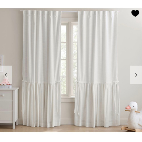 Evelyn Linen Blend Ruffle Bottom Bow 84” Blackout Curtain