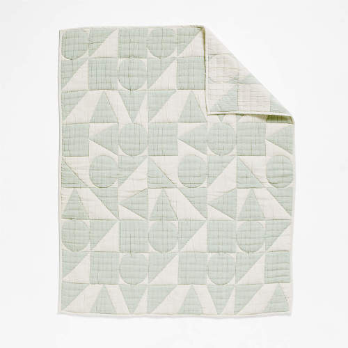Geo Matelasse Muted Teal 100% Organic Cotton Baby Crib Quilt