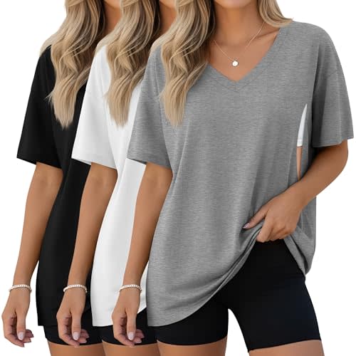 Sweetyweee 3 Pack Women's Oversize Nursing Shirts for Breastfeeding with Hidden Zippers Loose Fit Short Sleeve Maternity Tops