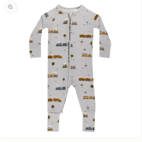 Trains Small Ribbed Zip Romper