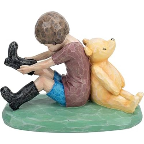 Napco 7 x 5 Christopher & Pooh Classic Yellow Bear Hand-Painted Resin Friendship Sculpture, Whimsical Childhood Collectible, Heartwarming Home Décor Accent and Gift for Kids, Parents & Collectors