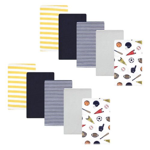 Hudson Baby Infant Boy Cotton Flannel Burp Cloths, Sports Fan 10 Pack, One Size