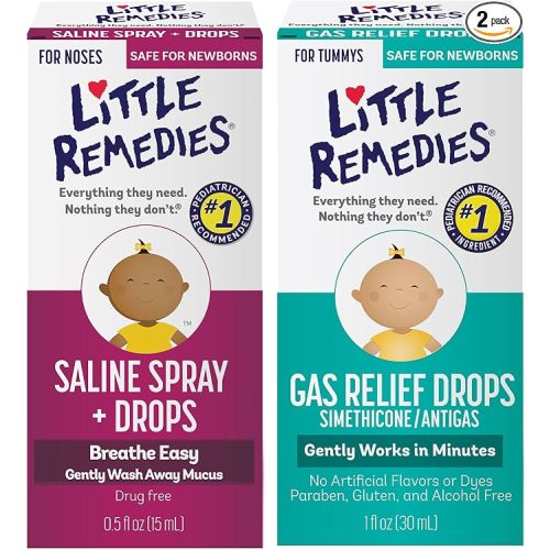 Little Remedies Stromach Gas and Nose Relief Pack (1-0.5 oz Saline Spray and Drops, 1-1 oz Gas Relief Berry Flavor Drops)
