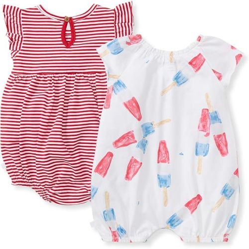 Burt's Bees Baby Romper, 100% Organic Cotton One-piece Bubble Shortall and Layette Set Girl Outfit, 2-Pack